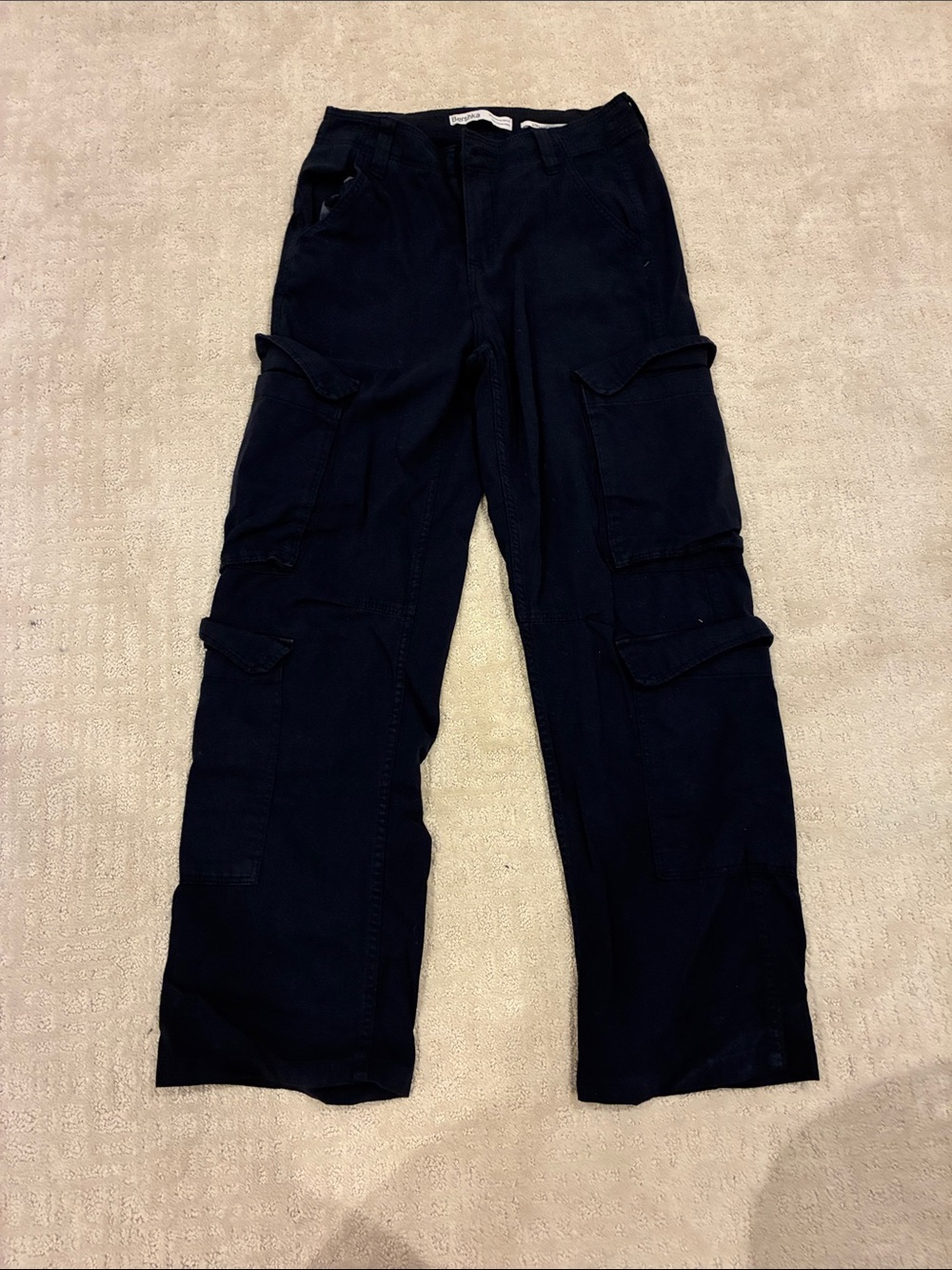 Bershka Men's Black Cargo Trousers with Multi-Pocket Detail